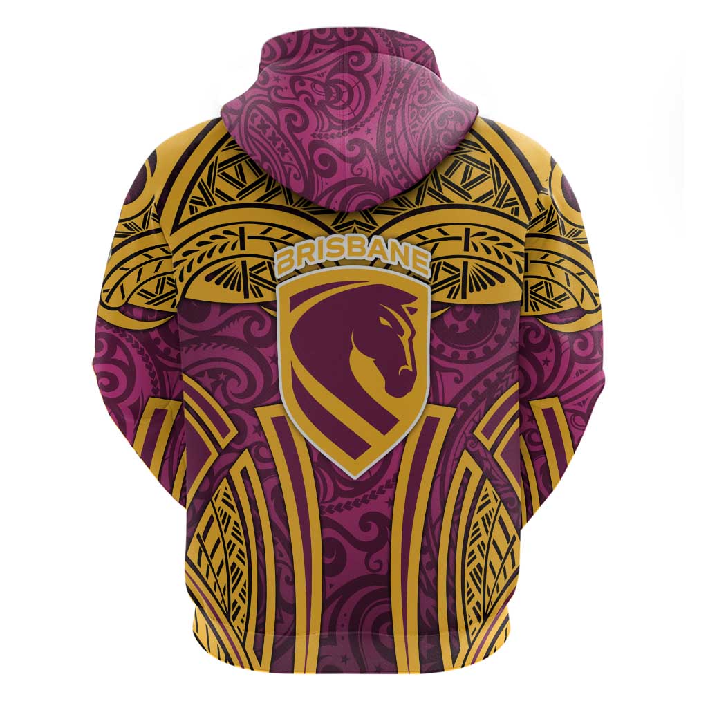 Brisbane Broncos Rugby Hoodie Polynesian Tribal Pattern Warrior Horse Maroon Gold Pattern
