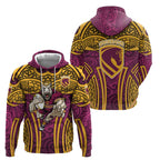 Brisbane Broncos Rugby Hoodie Polynesian Tribal Pattern Warrior Horse Maroon Gold Pattern