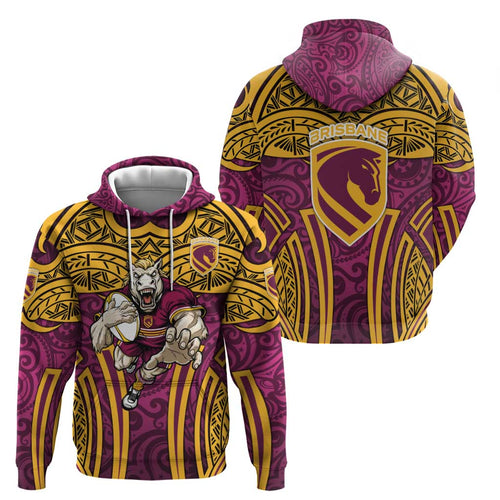 Brisbane Broncos Rugby Hoodie Polynesian Tribal Pattern Warrior Horse Maroon Gold Pattern