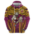 Brisbane Broncos Rugby Hoodie Polynesian Tribal Pattern Warrior Horse Maroon Gold Pattern
