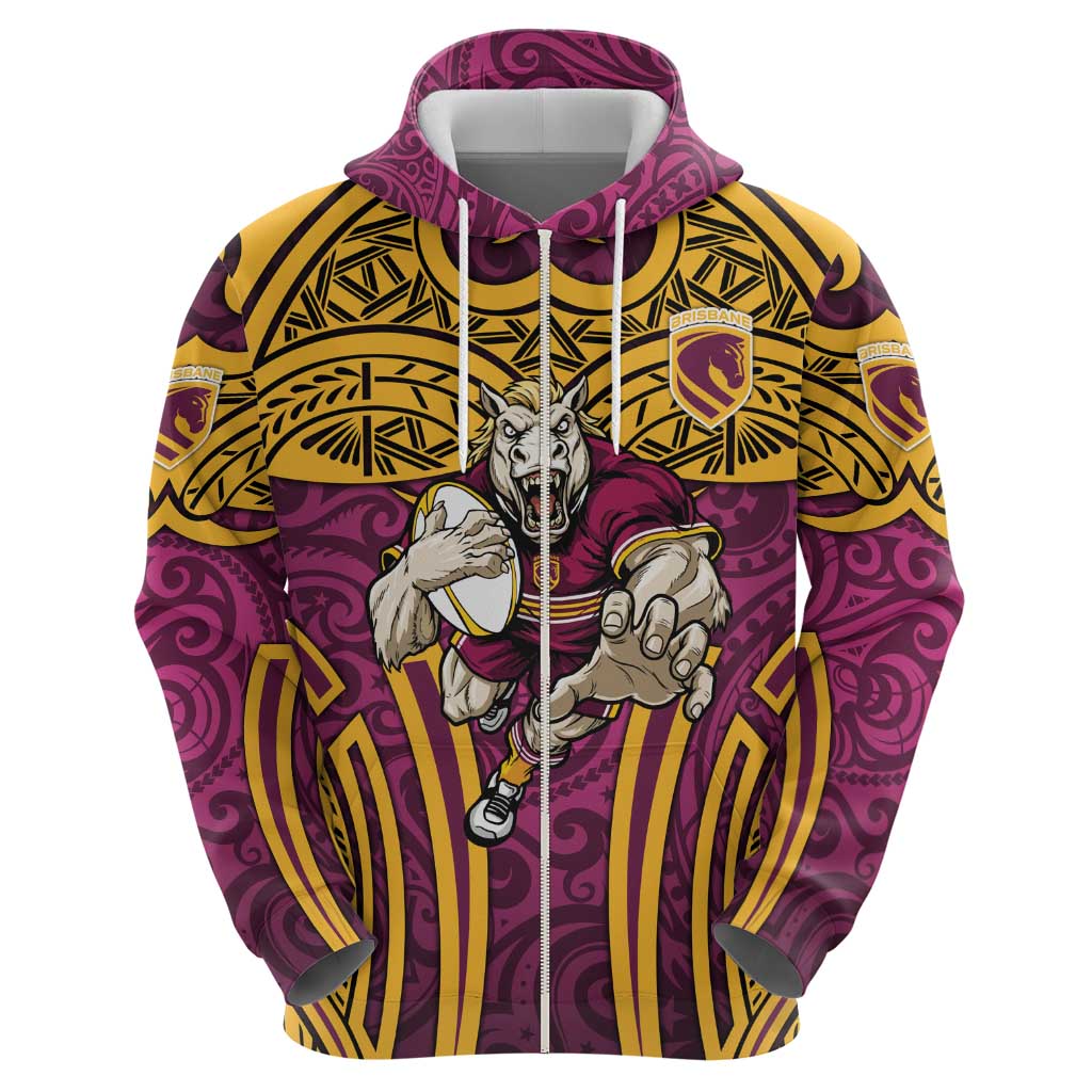Brisbane Broncos Rugby Hoodie Polynesian Tribal Pattern Warrior Horse Maroon Gold Pattern
