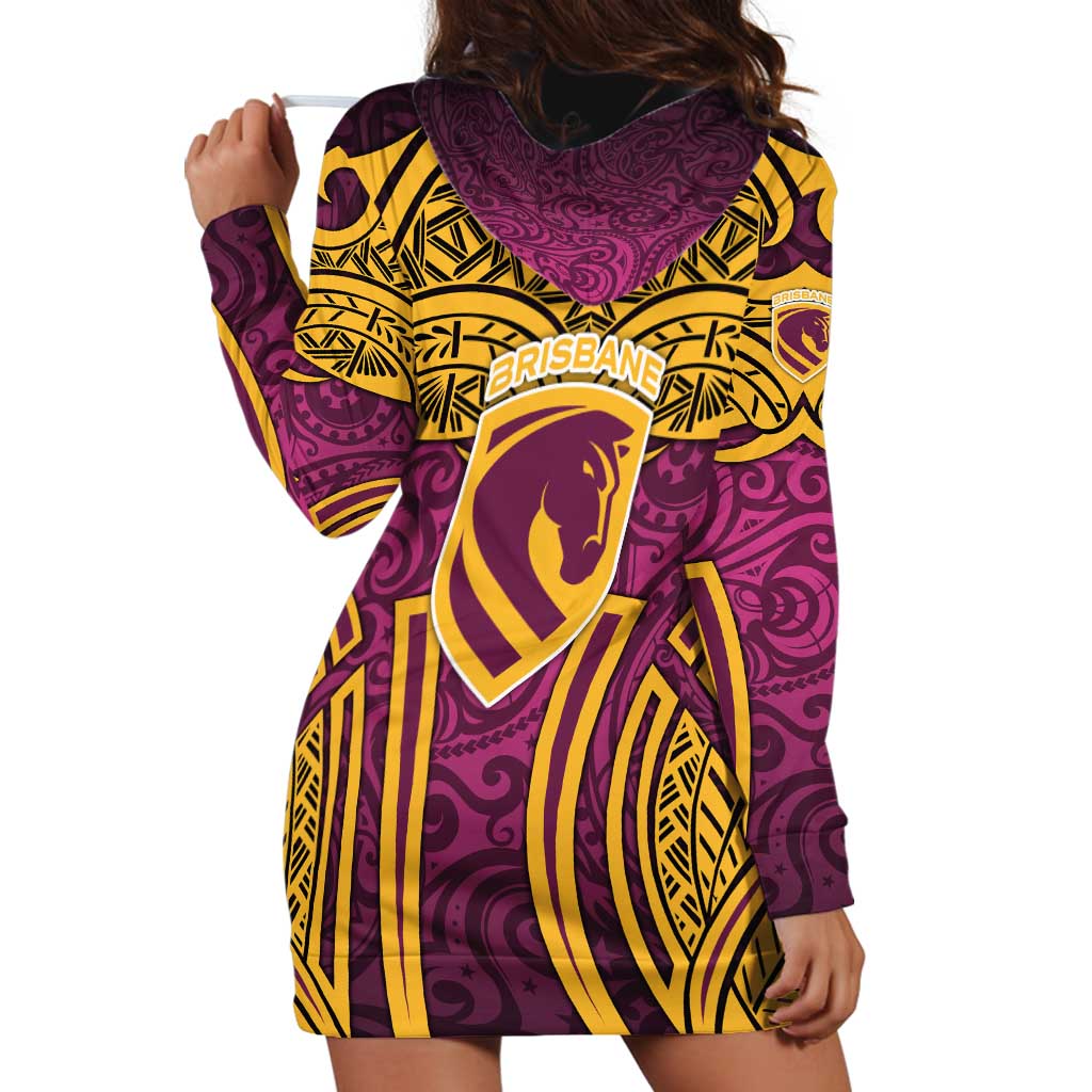 Brisbane Broncos Rugby Hoodie Dress Polynesian Tribal Pattern Warrior Horse Maroon Gold Pattern