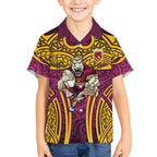 Brisbane Broncos Rugby Kid Hawaiian Shirt Polynesian Tribal Pattern Warrior Horse Maroon Gold Pattern