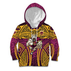 Brisbane Broncos Rugby Kid Hoodie Polynesian Tribal Pattern Warrior Horse Maroon Gold Pattern