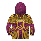 Brisbane Broncos Rugby Kid Hoodie Polynesian Tribal Pattern Warrior Horse Maroon Gold Pattern