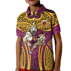 Brisbane Broncos Rugby Kid Polo Shirt Polynesian Tribal Pattern Warrior Horse Maroon Gold Pattern