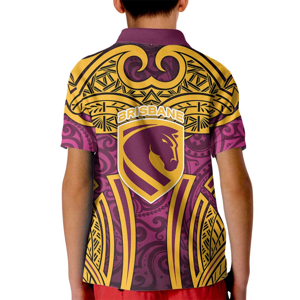 Brisbane Broncos Rugby Kid Polo Shirt Polynesian Tribal Pattern Warrior Horse Maroon Gold Pattern