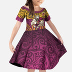 Brisbane Broncos Rugby Kid Short Sleeve Dress Polynesian Tribal Pattern Warrior Horse Maroon Gold Pattern