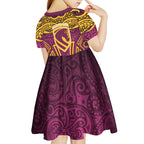 Brisbane Broncos Rugby Kid Short Sleeve Dress Polynesian Tribal Pattern Warrior Horse Maroon Gold Pattern