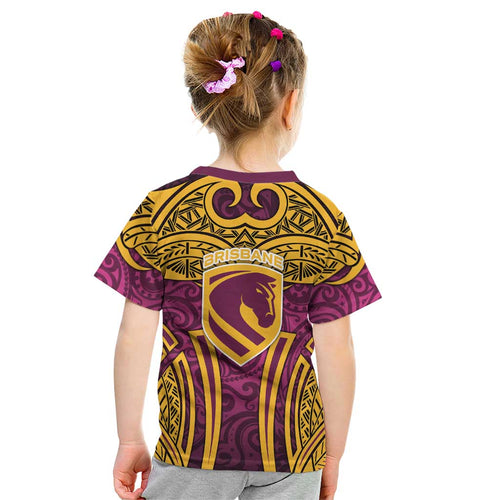 Brisbane Broncos Rugby Kid T Shirt Polynesian Tribal Pattern Warrior Horse Maroon Gold Pattern