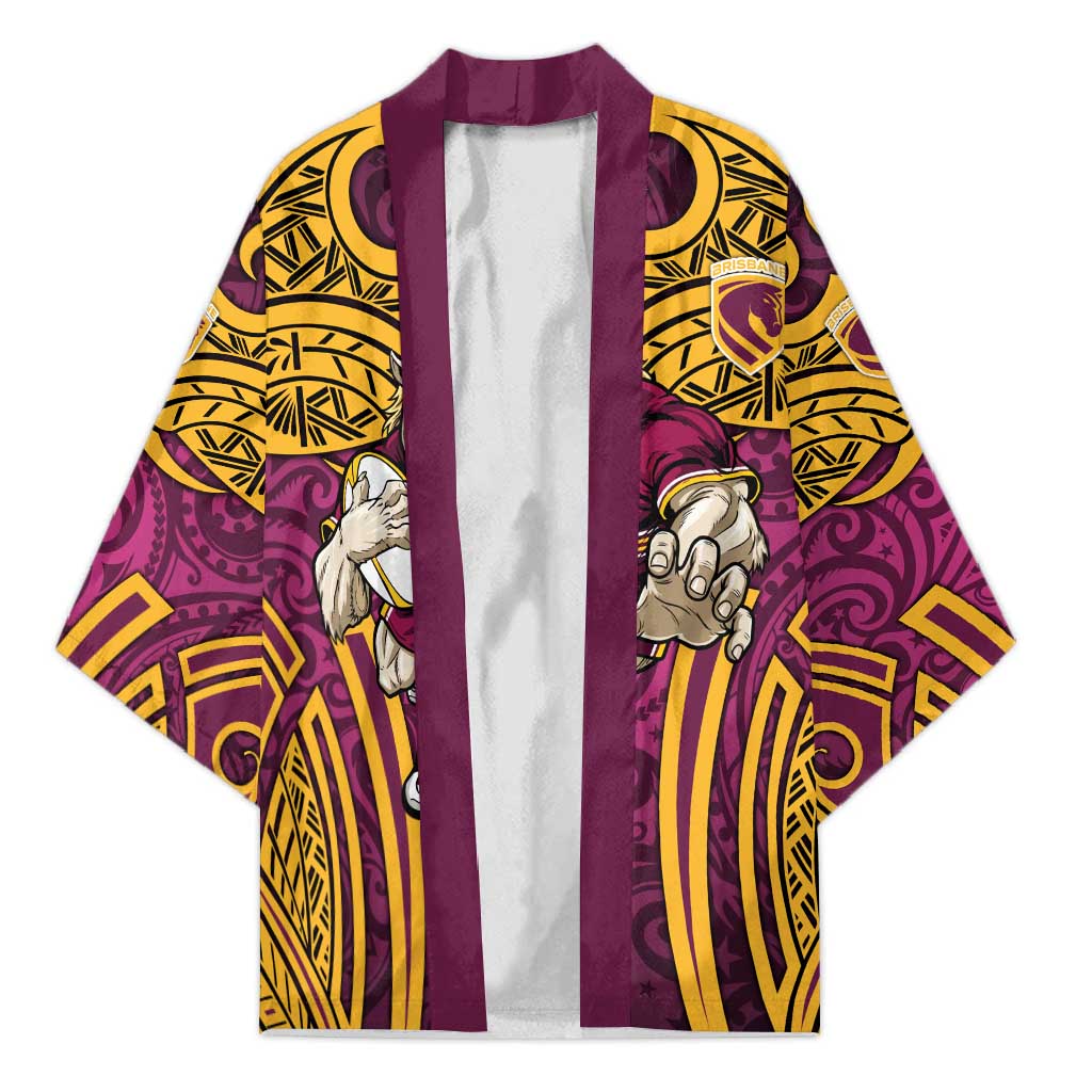 Brisbane Broncos Rugby Kimono Polynesian Tribal Pattern Warrior Horse Maroon Gold Pattern