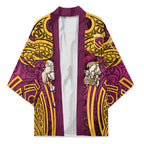 Brisbane Broncos Rugby Kimono Polynesian Tribal Pattern Warrior Horse Maroon Gold Pattern