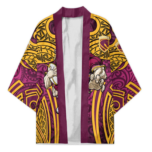 Brisbane Broncos Rugby Kimono Polynesian Tribal Pattern Warrior Horse Maroon Gold Pattern
