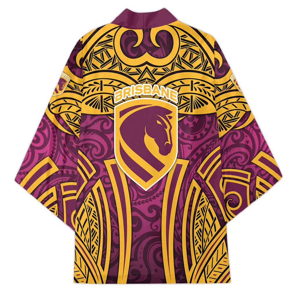 Brisbane Broncos Rugby Kimono Polynesian Tribal Pattern Warrior Horse Maroon Gold Pattern