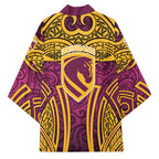 Brisbane Broncos Rugby Kimono Polynesian Tribal Pattern Warrior Horse Maroon Gold Pattern