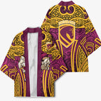 Brisbane Broncos Rugby Kimono Polynesian Tribal Pattern Warrior Horse Maroon Gold Pattern
