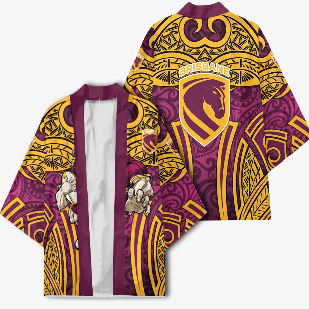 Brisbane Broncos Rugby Kimono Polynesian Tribal Pattern Warrior Horse Maroon Gold Pattern