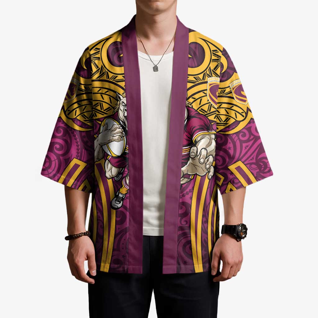 Brisbane Broncos Rugby Kimono Polynesian Tribal Pattern Warrior Horse Maroon Gold Pattern