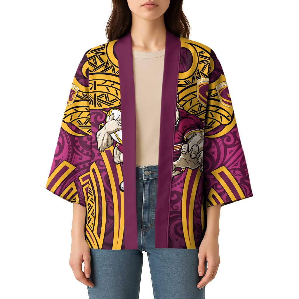 Brisbane Broncos Rugby Kimono Polynesian Tribal Pattern Warrior Horse Maroon Gold Pattern