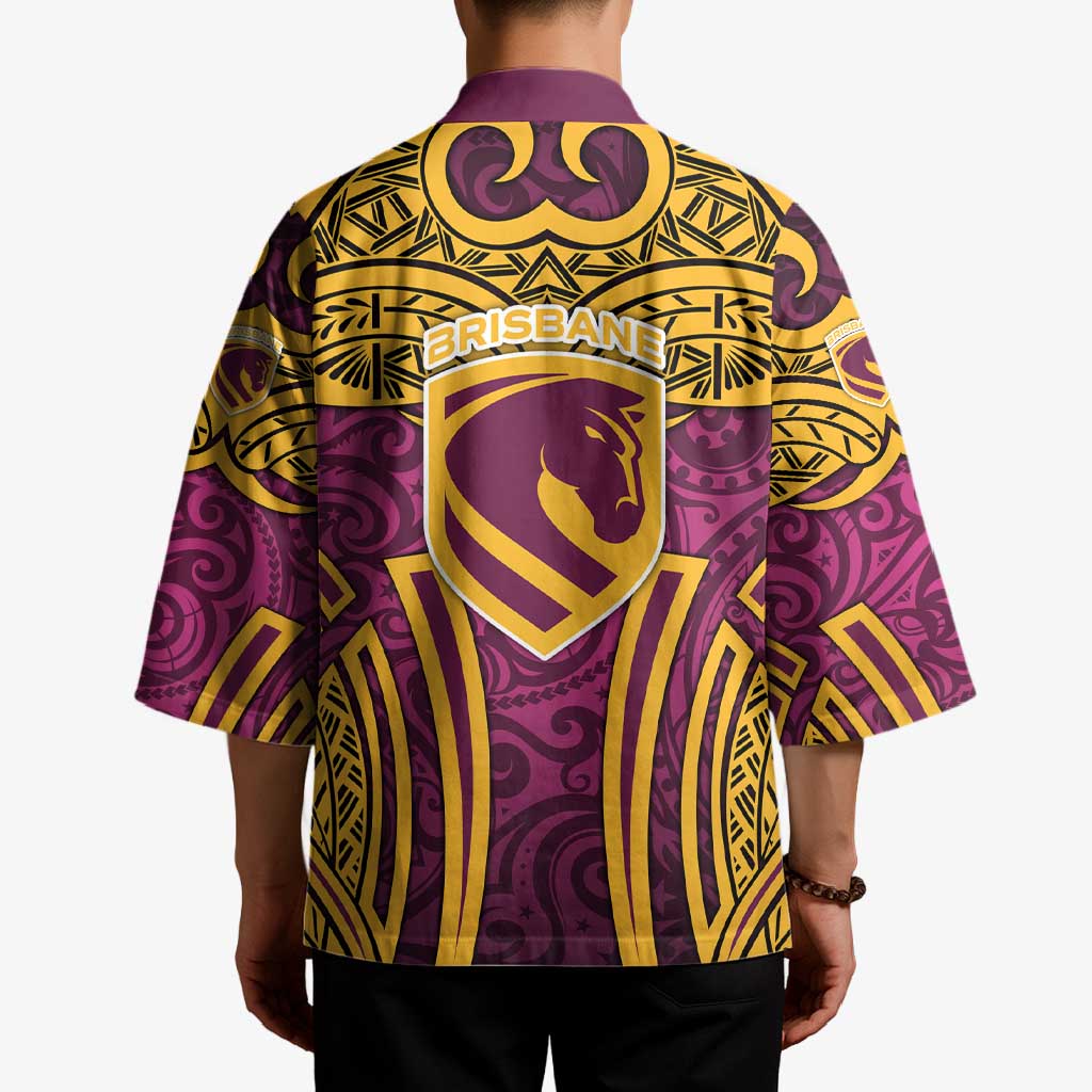 Brisbane Broncos Rugby Kimono Polynesian Tribal Pattern Warrior Horse Maroon Gold Pattern