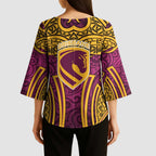 Brisbane Broncos Rugby Kimono Sleeve Blouse Polynesian Tribal Pattern Warrior Horse Maroon Gold Pattern