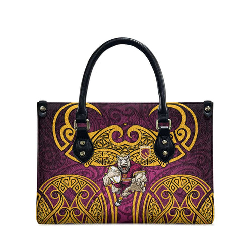 Brisbane Broncos Rugby Leather Bag Polynesian Tribal Pattern Warrior Horse Maroon Gold Pattern