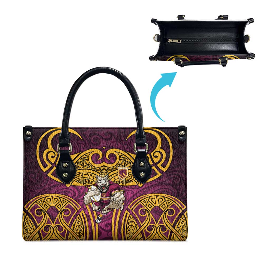 Brisbane Broncos Rugby Leather Bag Polynesian Tribal Pattern Warrior Horse Maroon Gold Pattern