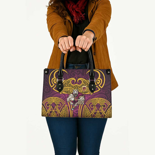 Brisbane Broncos Rugby Leather Bag Polynesian Tribal Pattern Warrior Horse Maroon Gold Pattern