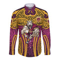 Brisbane Broncos Rugby Long Sleeve Button Shirt Polynesian Tribal Pattern Warrior Horse Maroon Gold Pattern