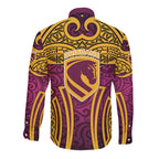 Brisbane Broncos Rugby Long Sleeve Button Shirt Polynesian Tribal Pattern Warrior Horse Maroon Gold Pattern