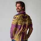Brisbane Broncos Rugby Long Sleeve Polo Shirt Polynesian Tribal Pattern Warrior Horse Maroon Gold Pattern