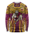 Brisbane Broncos Rugby Long Sleeve Shirt Polynesian Tribal Pattern Warrior Horse Maroon Gold Pattern