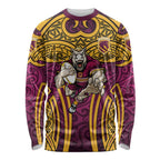 Brisbane Broncos Rugby Long Sleeve Shirt Polynesian Tribal Pattern Warrior Horse Maroon Gold Pattern