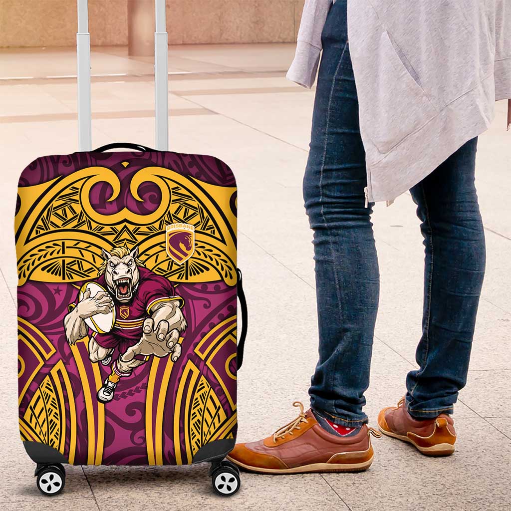 Brisbane Broncos Rugby Luggage Cover Polynesian Tribal Pattern Warrior Horse Maroon Gold Pattern