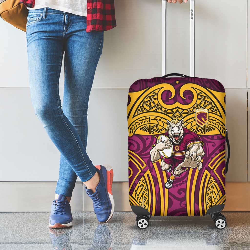 Brisbane Broncos Rugby Luggage Cover Polynesian Tribal Pattern Warrior Horse Maroon Gold Pattern
