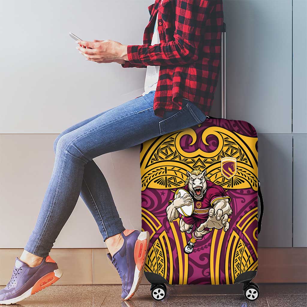 Brisbane Broncos Rugby Luggage Cover Polynesian Tribal Pattern Warrior Horse Maroon Gold Pattern