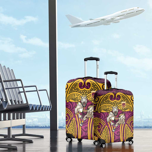 Brisbane Broncos Rugby Luggage Cover Polynesian Tribal Pattern Warrior Horse Maroon Gold Pattern