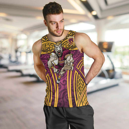 Brisbane Broncos Rugby Men Tank Top Polynesian Tribal Pattern Warrior Horse Maroon Gold Pattern