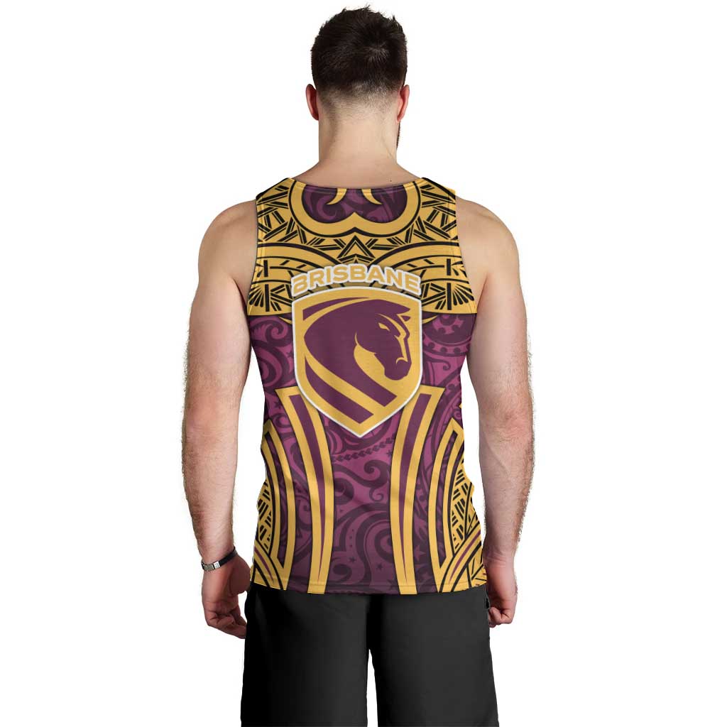 Brisbane Broncos Rugby Men Tank Top Polynesian Tribal Pattern Warrior Horse Maroon Gold Pattern