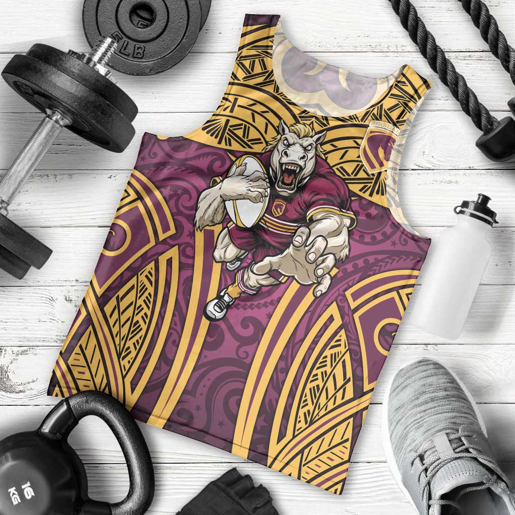 Brisbane Broncos Rugby Men Tank Top Polynesian Tribal Pattern Warrior Horse Maroon Gold Pattern