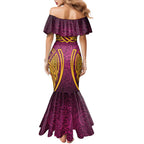 Brisbane Broncos Rugby Mermaid Dress Polynesian Tribal Pattern Warrior Horse Maroon Gold Pattern