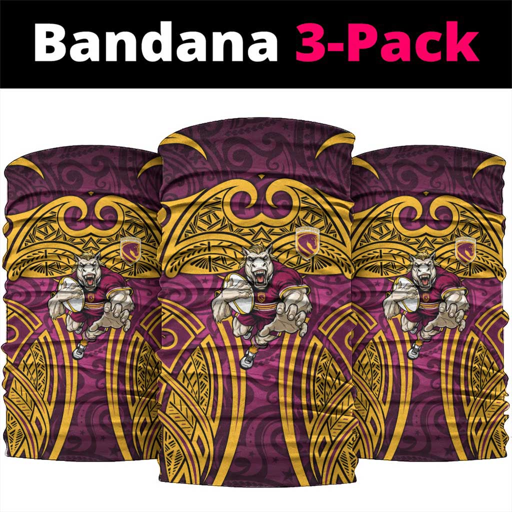 Brisbane Broncos Rugby Neck Gaiter Polynesian Tribal Pattern Warrior Horse Maroon Gold Pattern