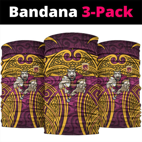 Brisbane Broncos Rugby Neck Gaiter Polynesian Tribal Pattern Warrior Horse Maroon Gold Pattern