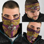 Brisbane Broncos Rugby Neck Gaiter Polynesian Tribal Pattern Warrior Horse Maroon Gold Pattern