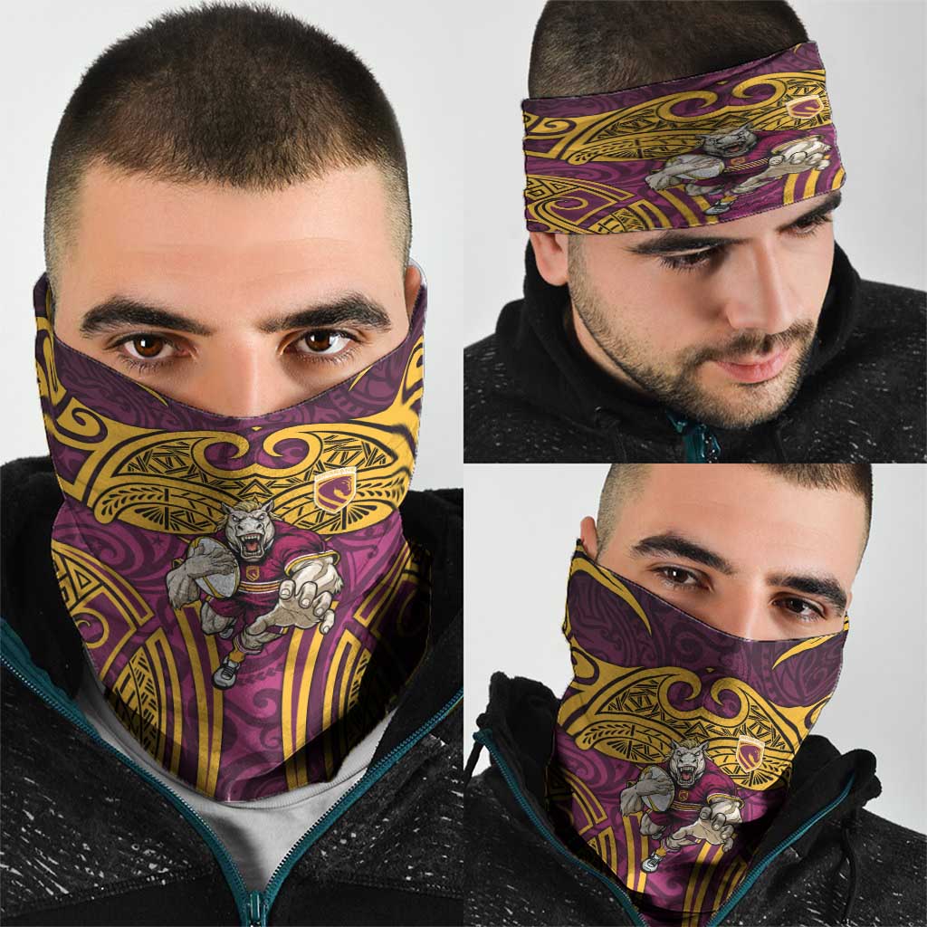 Brisbane Broncos Rugby Neck Gaiter Polynesian Tribal Pattern Warrior Horse Maroon Gold Pattern