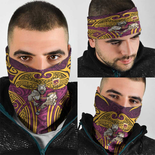 Brisbane Broncos Rugby Neck Gaiter Polynesian Tribal Pattern Warrior Horse Maroon Gold Pattern