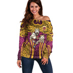 Brisbane Broncos Rugby Off Shoulder Sweater Polynesian Tribal Pattern Warrior Horse Maroon Gold Pattern