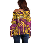 Brisbane Broncos Rugby Off Shoulder Sweater Polynesian Tribal Pattern Warrior Horse Maroon Gold Pattern