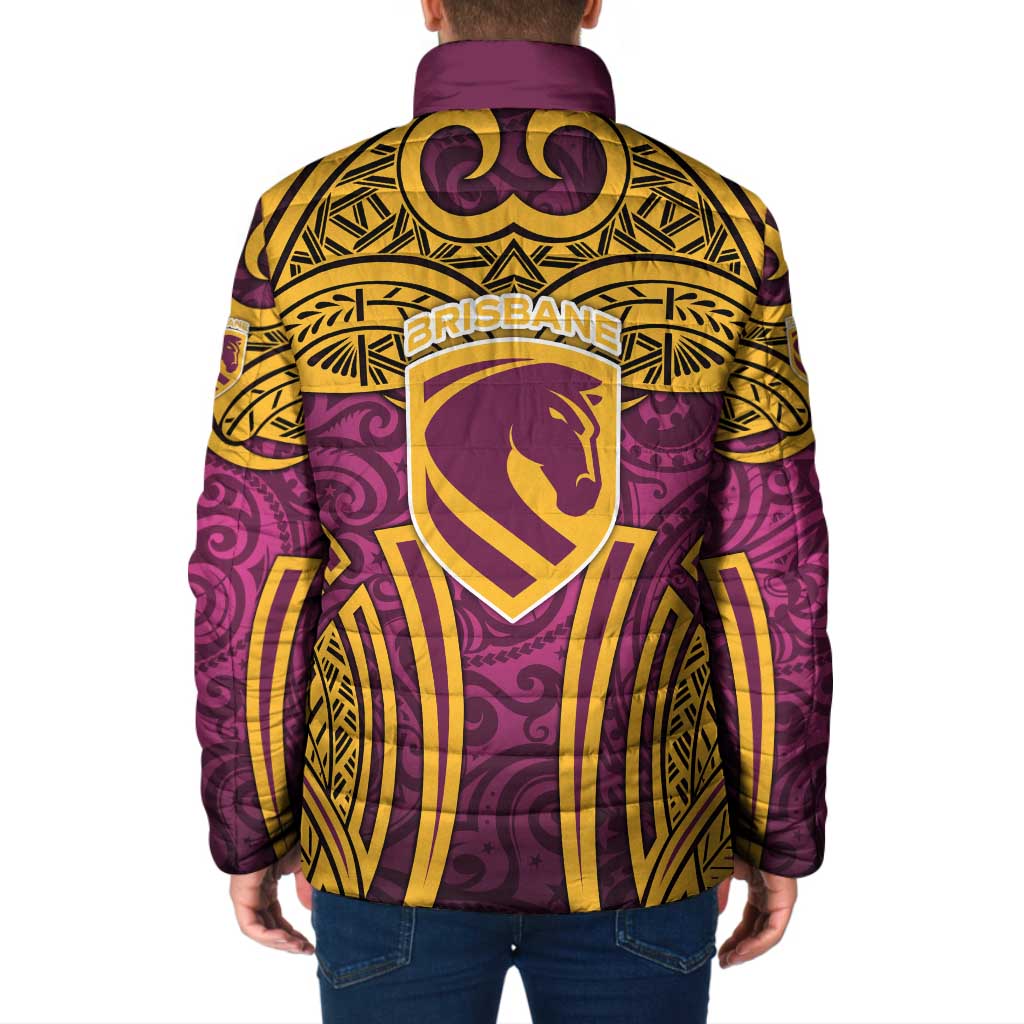 Brisbane Broncos Rugby Padded Jacket Polynesian Tribal Pattern Warrior Horse Maroon Gold Pattern