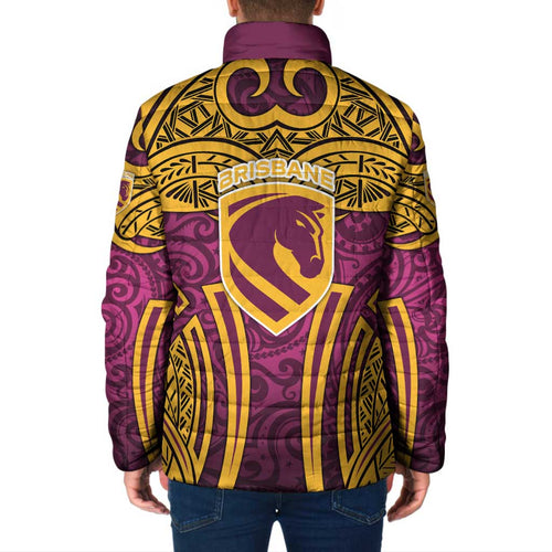 Brisbane Broncos Rugby Padded Jacket Polynesian Tribal Pattern Warrior Horse Maroon Gold Pattern